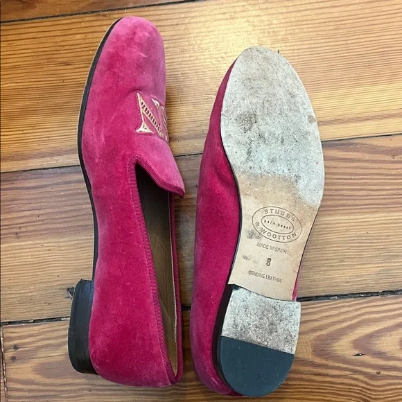 Stubbs & Wootton Fuchsia Velvet Loafers - Picture 2 of 3